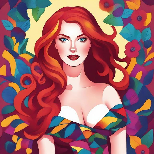 A detailed illustration of a redheaded woman with a voluptuous figure