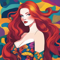 A detailed illustration of a redheaded woman with a voluptuous figure