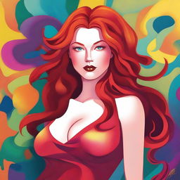 A detailed illustration of a redheaded woman with a voluptuous figure