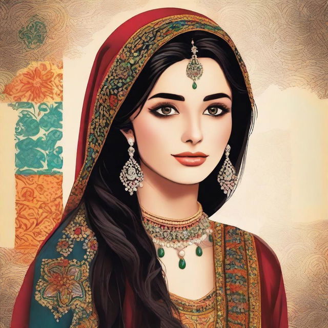 Create an image of a beautiful Pakistani girl with traditional attire