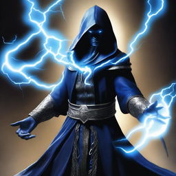 A dark elf man wearing black robes with a white hood, standing with a powerful stance