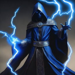 A dark elf man wearing black robes with a white hood, standing with a powerful stance