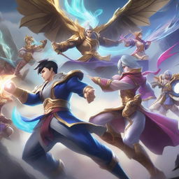 A dynamic and action-packed scene featuring characters from Mobile Legends