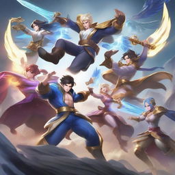 A dynamic and action-packed scene featuring characters from Mobile Legends