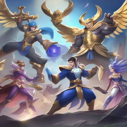 A dynamic and action-packed scene featuring characters from Mobile Legends