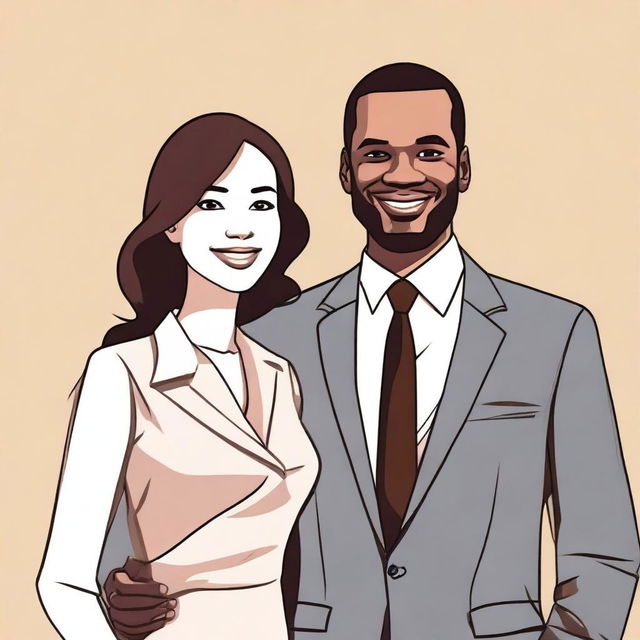 A detailed illustration of a man and a woman standing together