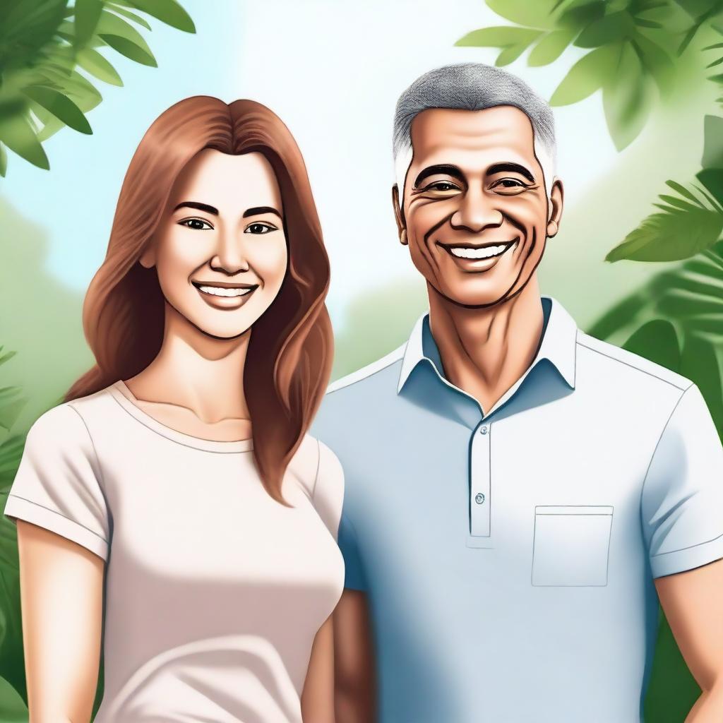 A detailed and realistic illustration of a man and a woman standing together