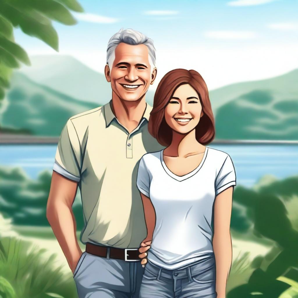 A detailed and realistic illustration of a man and a woman standing together