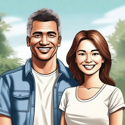 A detailed and realistic illustration of a man and a woman standing together