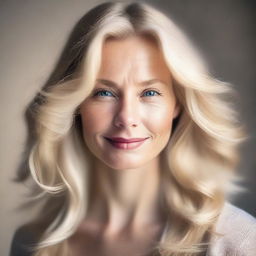 A detailed portrait of a blonde woman with soft, flowing hair and a gentle expression