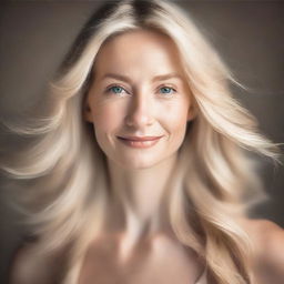 A detailed portrait of a blonde woman with soft, flowing hair and a gentle expression