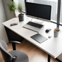 A detailed macro photograph showcasing the ergonomic design of a modern workspace setup