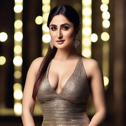 A glamorous and alluring image of Kareena Kapoor, dressed in elegant attire, posing confidently with a seductive expression