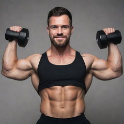 A social media avatar of a strong individual performing a bicep curl with 50-kilogram dumbbells