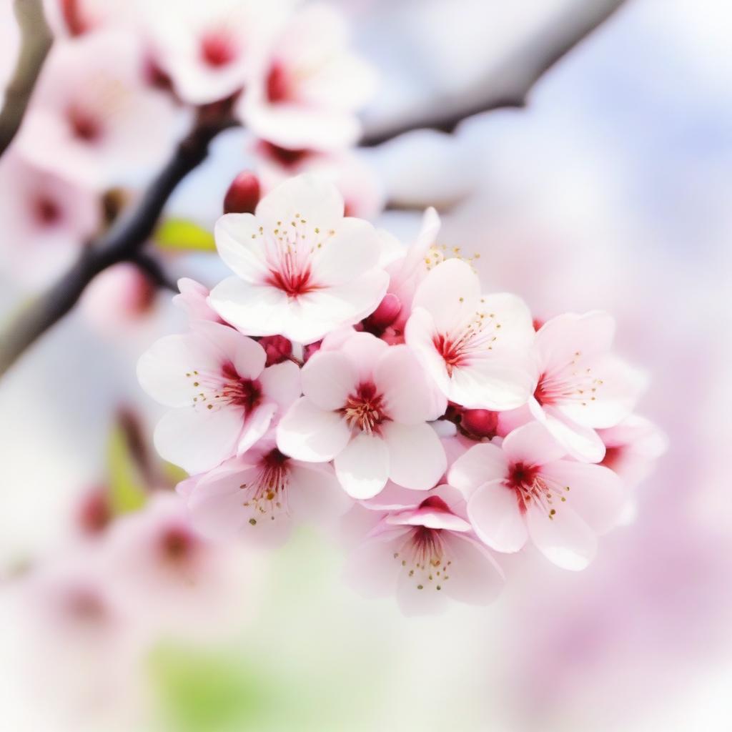 A beautiful cherry blossom tree in full bloom, depicted in a delicate watercolor painting style