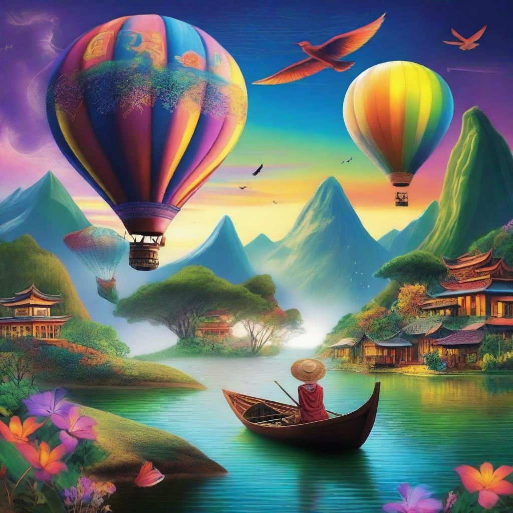 A beautiful scene depicting 'Pesan Cahaya di Antara Benua,' featuring a magical light message traveling across continents, connecting distant lands with a sense of wonder and unity