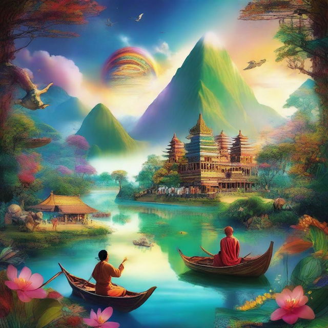 A beautiful scene depicting 'Pesan Cahaya di Antara Benua,' featuring a magical light message traveling across continents, connecting distant lands with a sense of wonder and unity