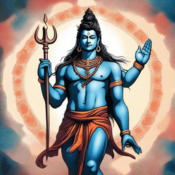 A detailed and vibrant illustration of Lord Shiva, also known as Mahadev, in a traditional Hindu art style