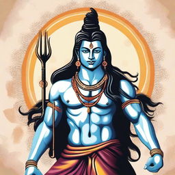 A detailed and vibrant illustration of Lord Shiva, also known as Mahadev, in a traditional Hindu art style