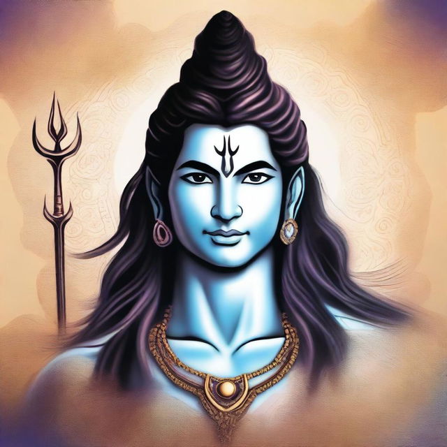 A detailed and vibrant illustration of Lord Shiva, also known as Mahadev, in a traditional Hindu art style