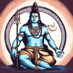 A detailed and vibrant illustration of Lord Shiva, also known as Mahadev, in a traditional Hindu art style