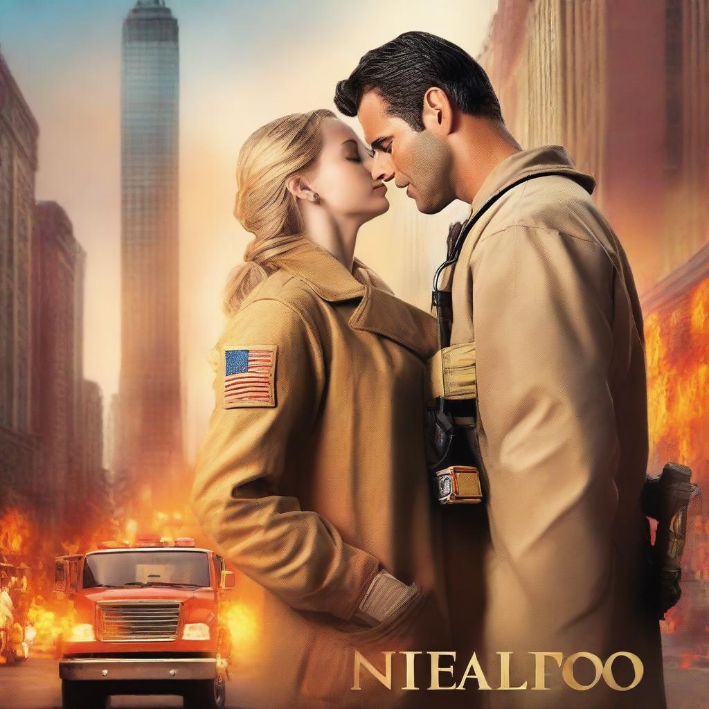 A romance novel cover titled 'Spark of Attraction' featuring a heroic New York firefighter and a compassionate female doctor