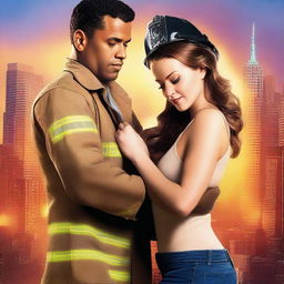 A romance novel cover titled 'Spark of Attraction' featuring a heroic New York firefighter and a compassionate female doctor