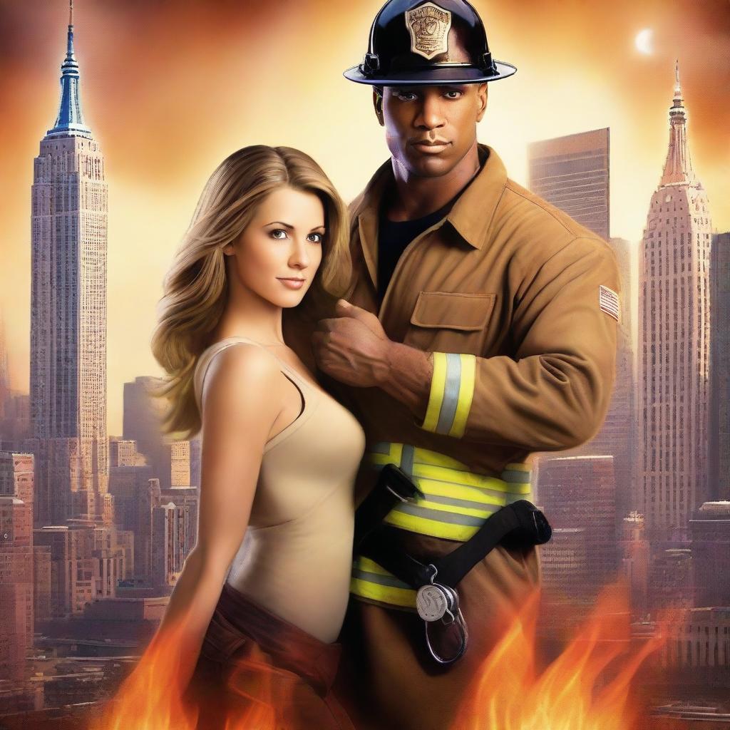 A romance novel cover titled 'Spark of Attraction' featuring a heroic New York firefighter and a compassionate female doctor