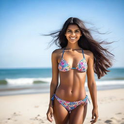 A beautiful Indian woman wearing a bikini, posing confidently