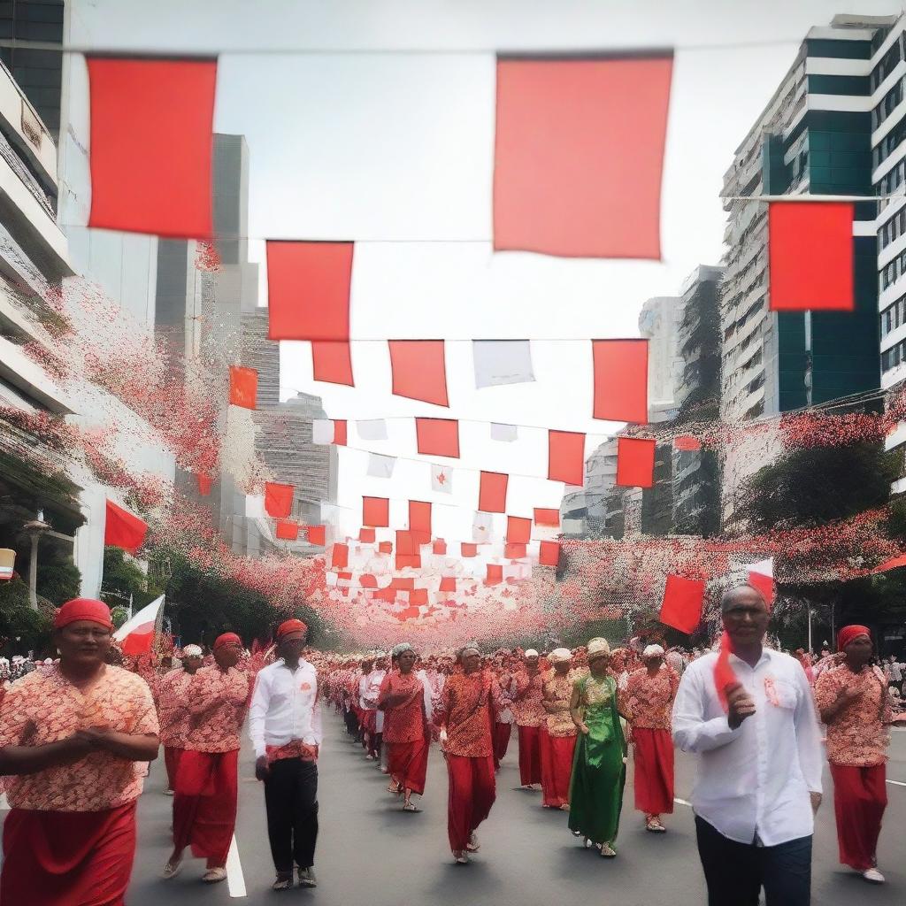 A vibrant and colorful celebration of Indonesian Independence Day