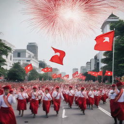 A vibrant and colorful celebration of Indonesian Independence Day