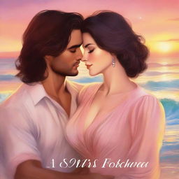 A beautifully illustrated romance novel book cover featuring a couple in a loving embrace