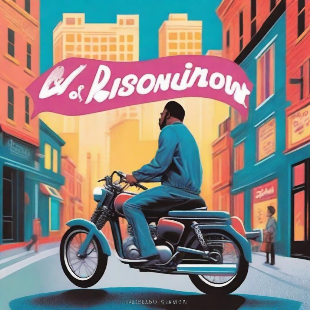 A book cover featuring a guy on a motorcycle delivering food