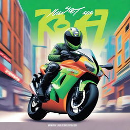 A book cover featuring a guy riding a Kawasaki ZX6R motorcycle, wearing a helmet