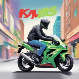 A book cover featuring a guy riding a Kawasaki ZX6R motorcycle, wearing a helmet