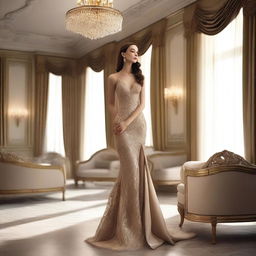 A captivating and alluring scene featuring a confident and stylish character in a glamorous setting, emphasizing elegance and sophistication