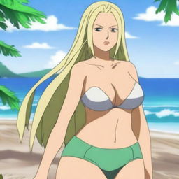 Tsunade from the anime One Piece wearing a tight and provocative swimsuit