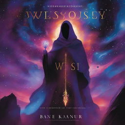 The cover of 'Wish Odyssey' features a mesmerizing cosmic landscape with swirling galaxies and vibrant nebulas, transitioning from deep purples and blues to shimmering golds