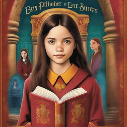 A book cover featuring a 12-year-old Olivia Rodrigo dressed in a Gryffindor uniform while she is in the Chamber of Secrets