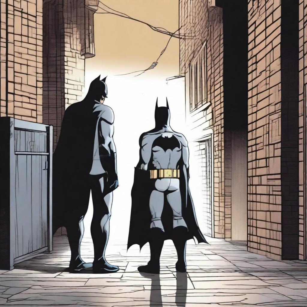 A detailed depiction of Batman's origins, showing a young Bruce Wayne witnessing the tragic death of his parents in a dark alley