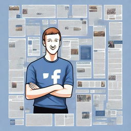 A detailed illustration showcasing the journey of Mark Zuckerberg from his university days to becoming the CEO of Facebook (now Meta)