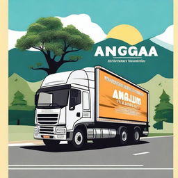 Create an image of a truck with the text 'Angga Mandiri Transport' on its side