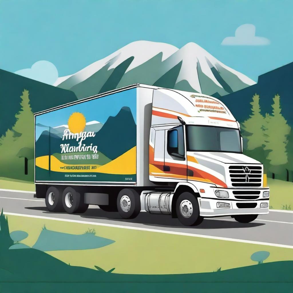 Create an image of a truck with the text 'Angga Mandiri Transport' on its side