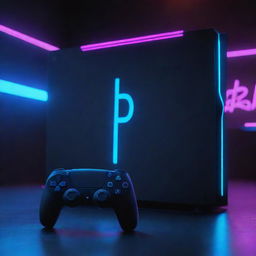 A PlayStation 5 console reincarnated in a cyberpunk vision, bathed in neon lights, integrated holographic displays, sleek high-tech materials, all the while preserving its gaming potential.