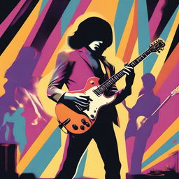 A vibrant and colorful print of a rock musician, captured in a retro style