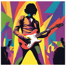 A vibrant and colorful print of a rock musician, captured in a retro style