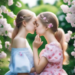 Two Russian girls sharing a kiss in a tender and intimate moment