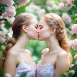 Two Russian girls sharing a kiss in a tender and intimate moment