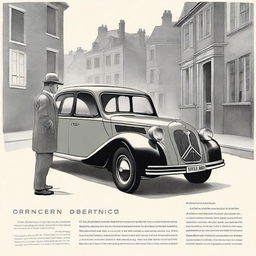 A detailed illustration of André Citroën's journey from a poor child to revolutionizing the automotive industry with Citroën