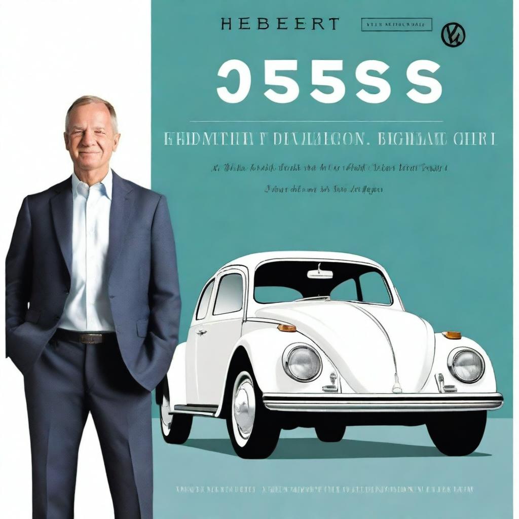 A detailed illustration of Herbert Diess's journey from humble beginnings to leading the Volkswagen Group to success